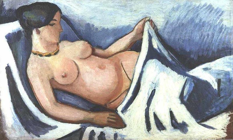 Reclining female nude, August Macke